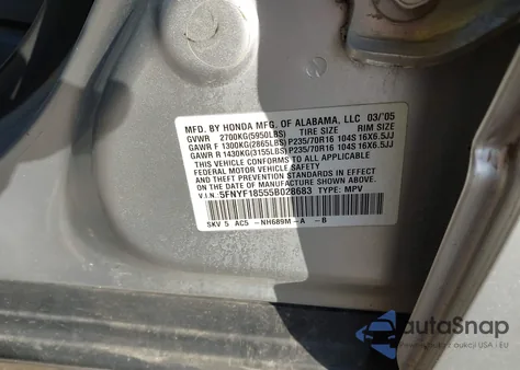 2005 Honda Pilot Ex-L from USA, damaged, VIN 5FNYF18555B028683